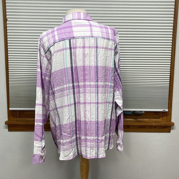 2X // Northcrest NWT Violet Plaid Long Sleeve Button Down Shirt - Picture 4 of 9